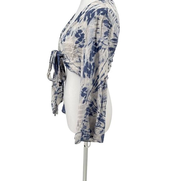 LUUKSE Tie Front Crop Top M Blue Gray Tie Dye Long Sleeve Festival Boho Shirt - Picture 2 of 8